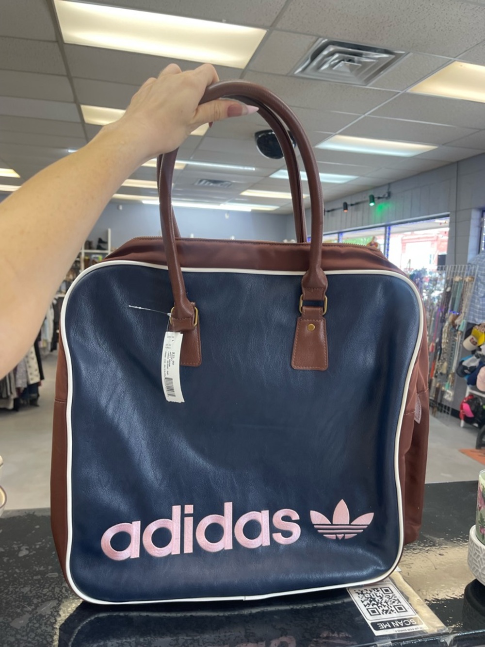 adidas Navy and Brown Tote with Pink Logo